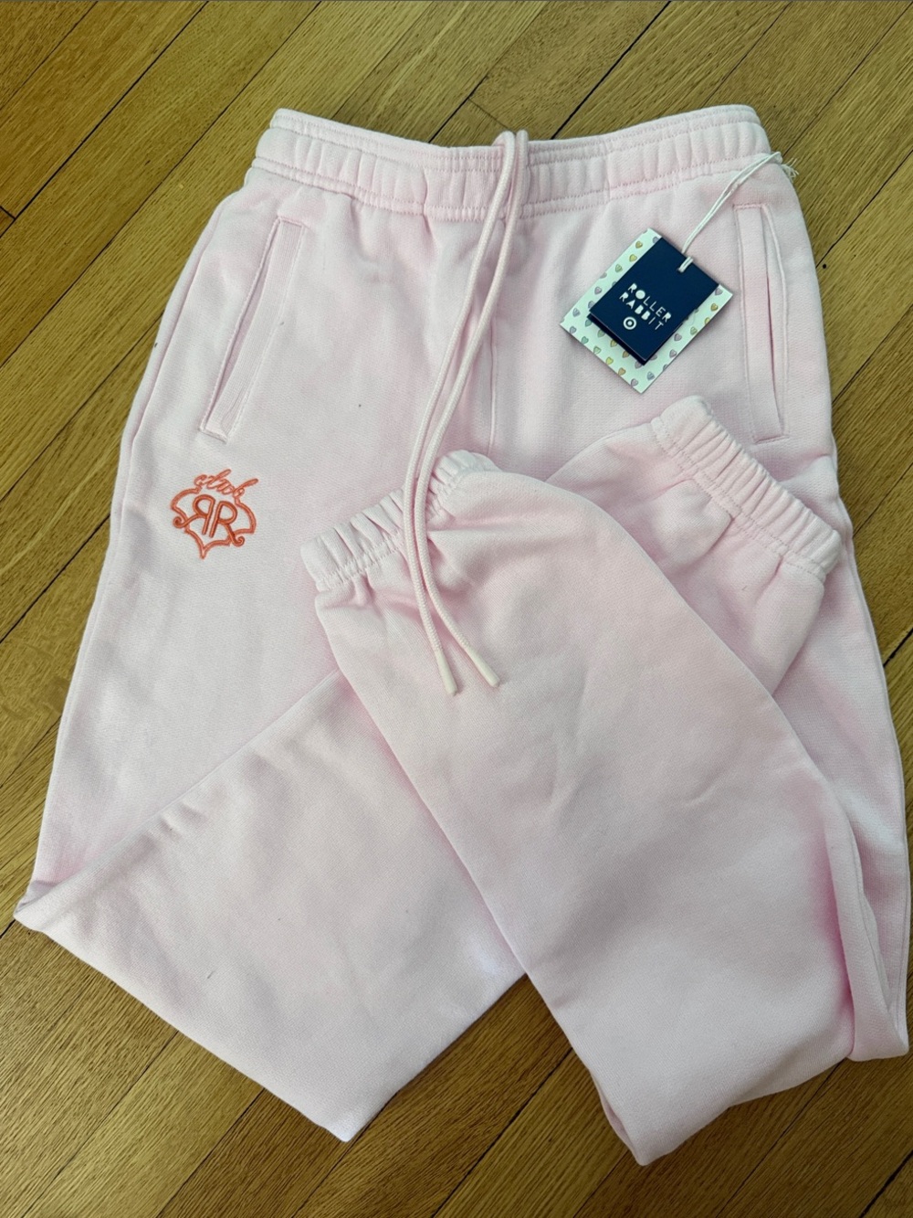 Roller Rabbit Kids Pale Pink Jogger Sweatpants with Embroidered Logo